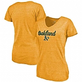 Women's Oakland Athletics Freehand V Neck Slim Fit Tri Blend T-Shirt Gold FengYun